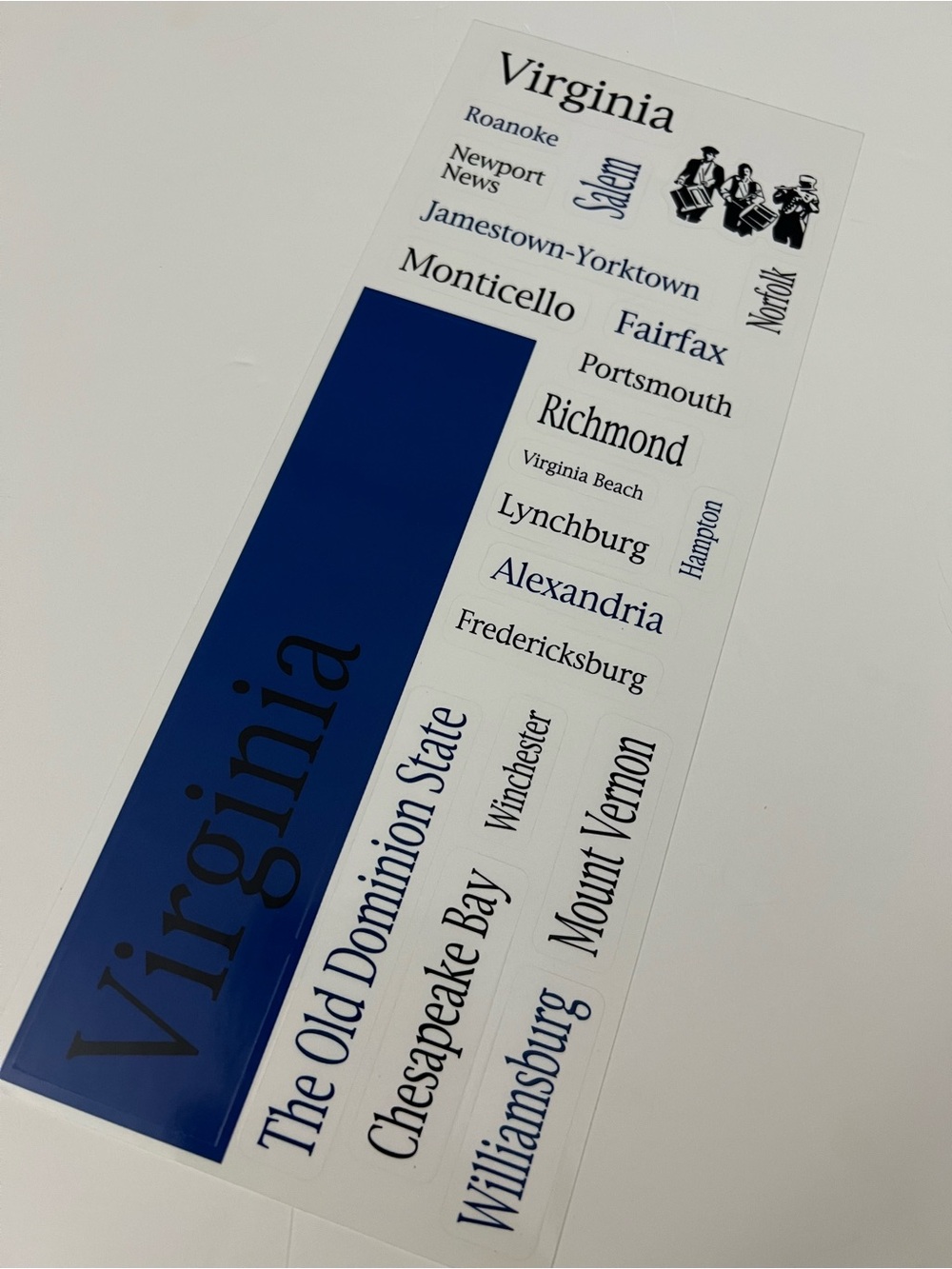Virginia State City and Landmarks Word Art Decal Stickers blue and Black